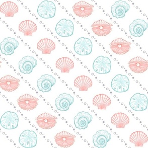 Seafoam and Coral Shell Stripes Diagonal with Bubbles