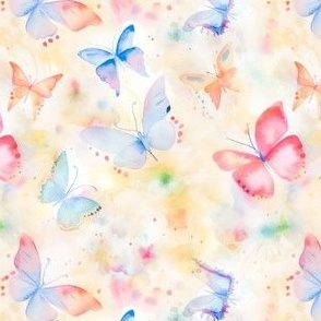 Colorful Butterflies on Yellow Watercolor Background