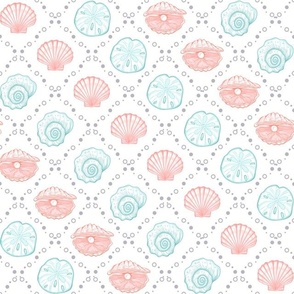 Seafoam and Coral Shell Stripes Diagonal with Bubble Diamonds