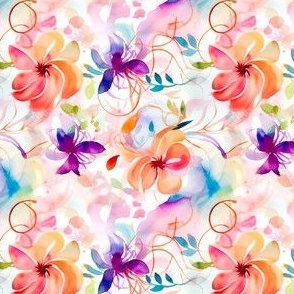 Flowers Colorful Watercolor - Hand-Painted Vivid Florals