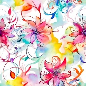 Rainbow Flowers - Watercolor Spring Design