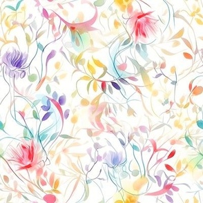 Flowers & Vines - Delicate Pastel Colorful Watercolor Painting