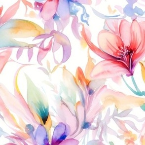 Magnolia Flowers - Large Romantic Floral Watercolor Drawing