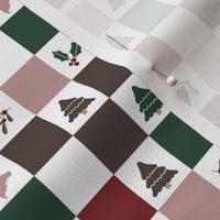 Christmas winter wonderland checkerboard with mistletoe moose and trees pine green burgundy blush