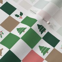 Christmas winter wonderland checkerboard with mistletoe moose and trees kelly green pink