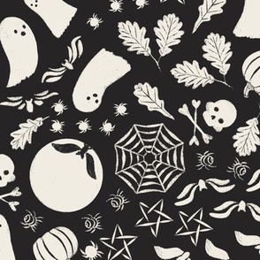 Ghosts, Bats, Spiders, Pumpkins, and Skulls | Creamy White, Raisin Black | Halloween