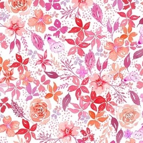 loose watercolour, watercolor flowers orange and pinks, fall floral, for fabric medium scale