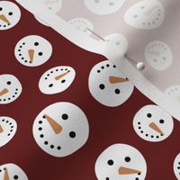 Little snowmen smileys - winter cuteness on burgundy red