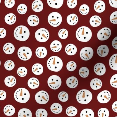 Little snowmen smileys - winter cuteness on burgundy red