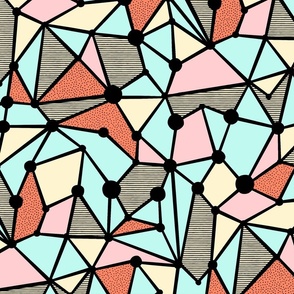 Abstract Geometric Modern Pattern / Red and Light Blue Version / Large Scale or Wallpaper