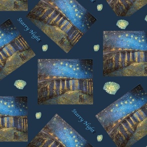 Van Gogh Starry Night over the Rhone Multiples with Starry Night text
