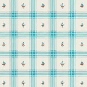 blue plaid with tiny floral motif