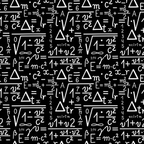 Physics equations on black background.