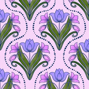 art nouveau watercolor tulips (24") - pink, purple, green (ST2023AN)