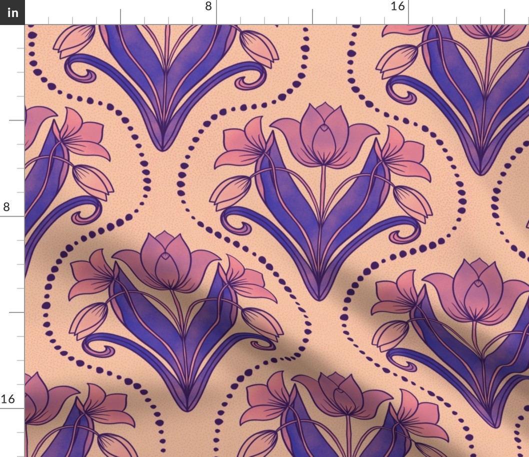 art nouveau watercolor tulips (24") - pink, purple, peach (ST2023AN)