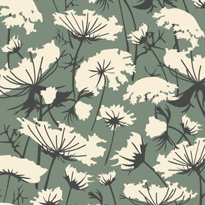  Queen Annes Green - L Large scale - Along the River - wildflowers lace weeds botanical cream black sage