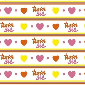 Twin Sis - Twin Sister - cheerful family lettering, lines and hearts on white background