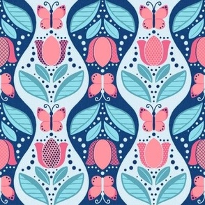 Flowers and butterflies (blue and pink)