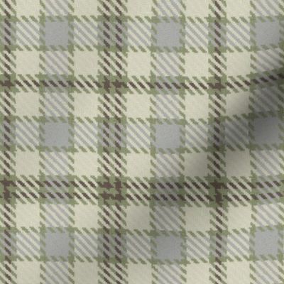 Nine Patch Plaid in Sage Green Cream Brown and Gray