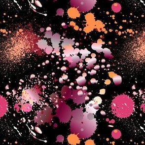 Paint splatter pink and orange and white on black