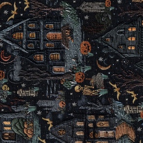 Haunted House Halloween Embroidery Rotated - XL Scale