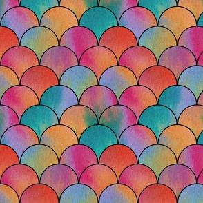 rainbow watercoloour scallop fans