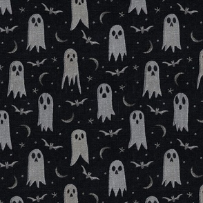 Embroidered Ghosts Dark Linen BG - Large Scale