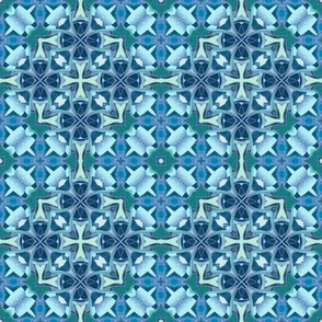 Aqua Marine Blue Geometric Cross Pattern