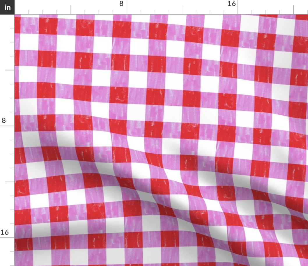 Red pink scribble gingham check