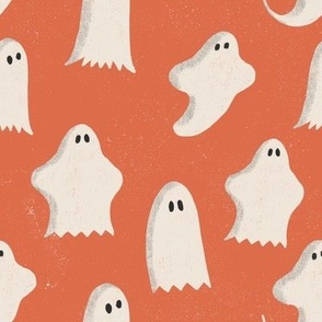 Halloween Ghosts on Orange (medium scale)