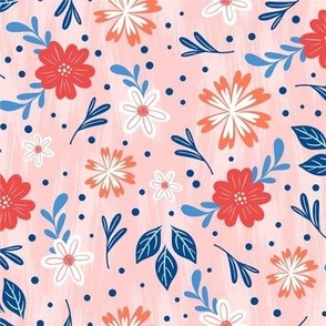 Whimsical Playful Floral Polka Dot Coral Blooms Botanical Nursery Pattern 8in