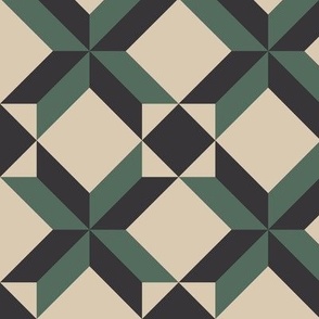 Dar (Green Black Beige) // Tunisian Tile Vintage