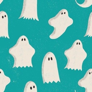 Halloween Ghosts on Teal (medium scale)