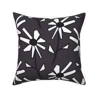 Boho Wild Daisies flowers - Abstract Daisy Flower Garden -Black n White on Grey Blush - large