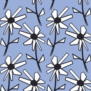 Boho Wild Daisies Flowers - Abstract Daisy Flower Garden - Blue Blush - medium