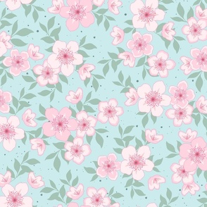 Cherry Blossoms - Petal Pink & Robin's Egg Blue - Large Scale 