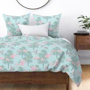 Robin's Orchard Floral Toile - Robin's Egg Blue & Petal Pink - Large Scale 