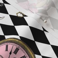 Alice in Wonderland Tumbling Down the Rabbithole in Pink, Black and White