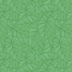 Monochromatic green line art of large tropical leaves - all over and dense layout. - small  