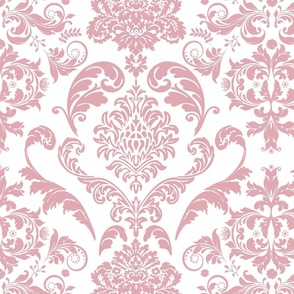 Vintage  Victorian Damask Pattern Pastel Pink On White