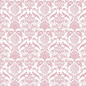 Vintage  Victorian Damask Pattern Pastel Pink On White Smaller Scale