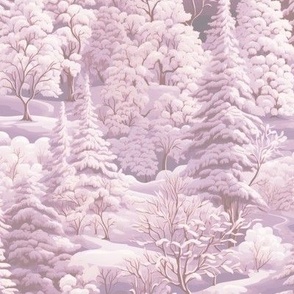 WINTER PASTEL SNOWY FOREST PINK FLWRHT