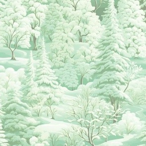 WINTER PASTEL SNOWY FOREST GREEN FLWRHT