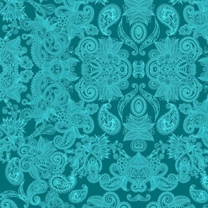 Paisley Silhouettes Mirror Teal on deep Turquoise