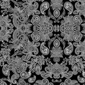 Paisley Silhouettes Mirror White on Black