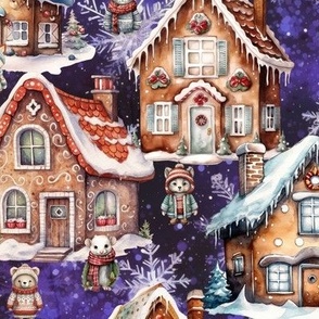 GINGERBREAD VILLAGE CUTE ANIMAL KNIT WINTER PERIWINKLE BLUE PURPLE FLWRHT