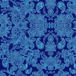 Paisley Silhouettes Mirror Blue  on Navy