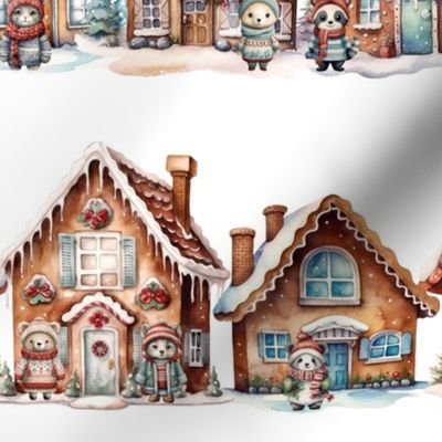 GINGERBREAD VILLAGE STREET CUTE ANIMAL KNIT WINTER WHITE FLWRHT