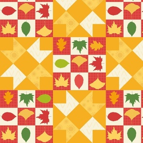 Fall Leaves Patchwork Cheater Quilt