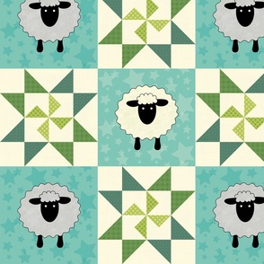 Blue Green Farm Animal Sheep Quilt